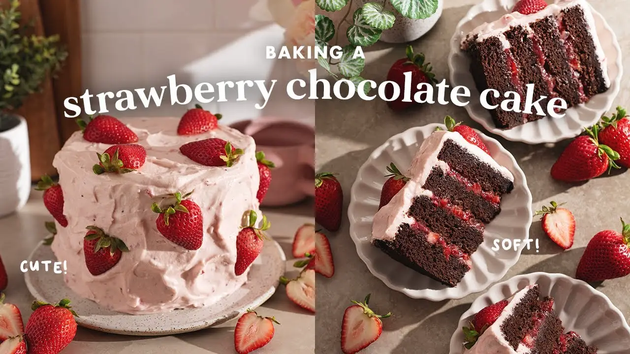 Strawberry Chocolate Cake 🍓 bake a cute summer cake with me